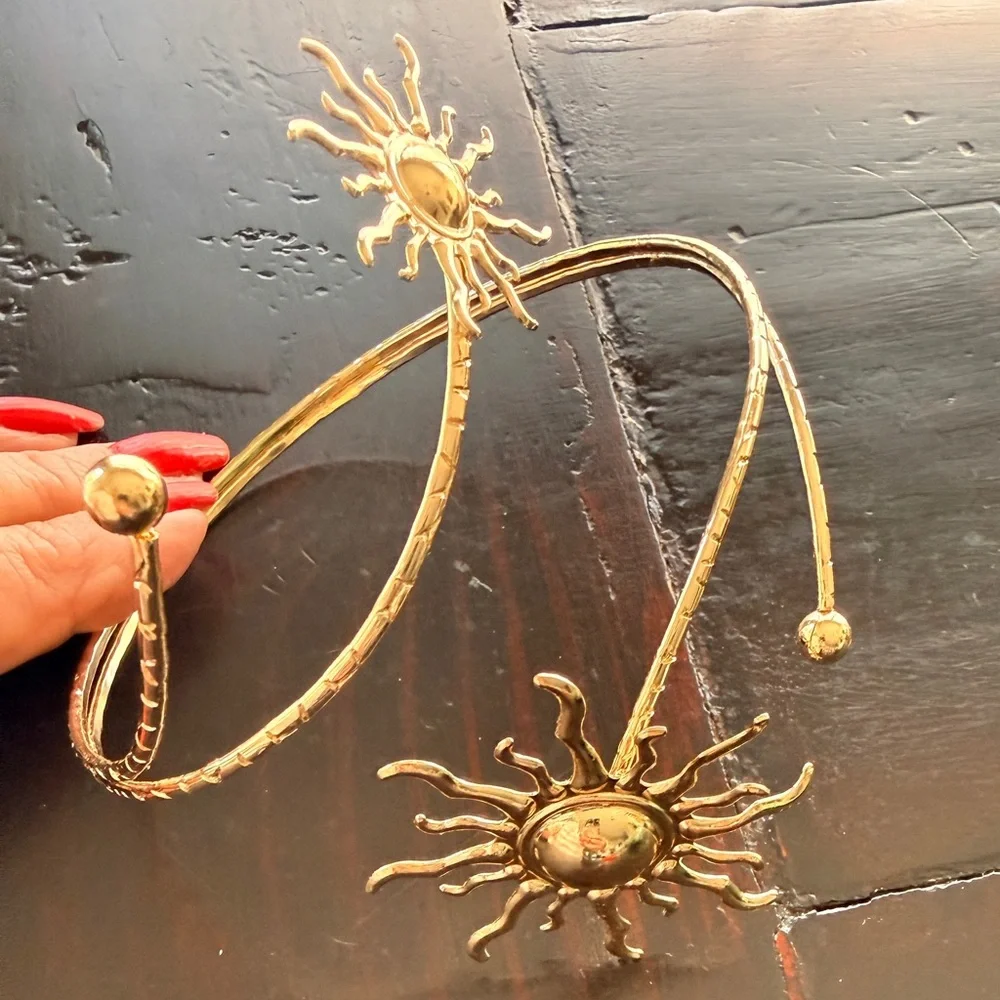 Boho plus size Gold Sunflower 
Anklet Bracelet - 
Adjustable Geometric Sun - Picture 4 of 4